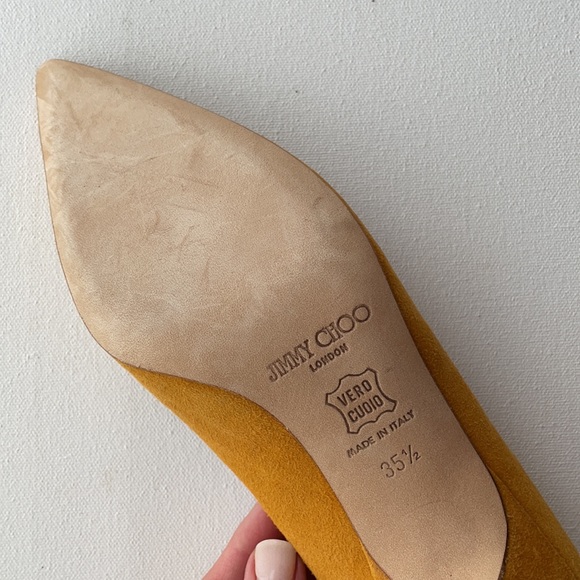 Jimmy Choo Mustard Yellow Suede Heels - Picture 7 of 7